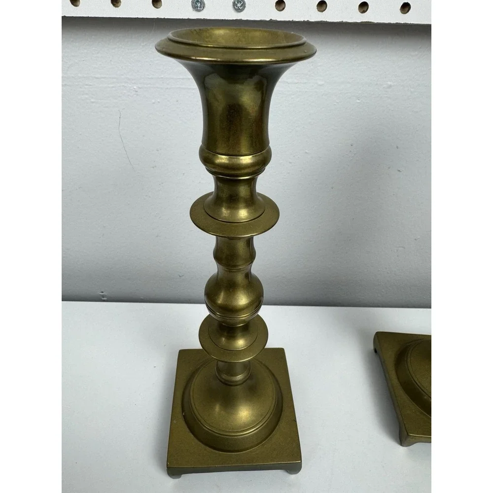 Vtg Mid Century Brass Candlesticks Pair 9.5